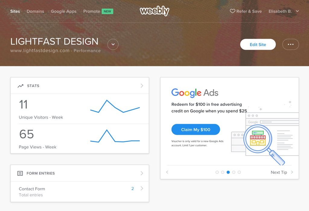 Weebly Dashboard