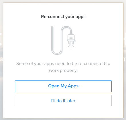 Weebly Popup Message for Re-connect Apps